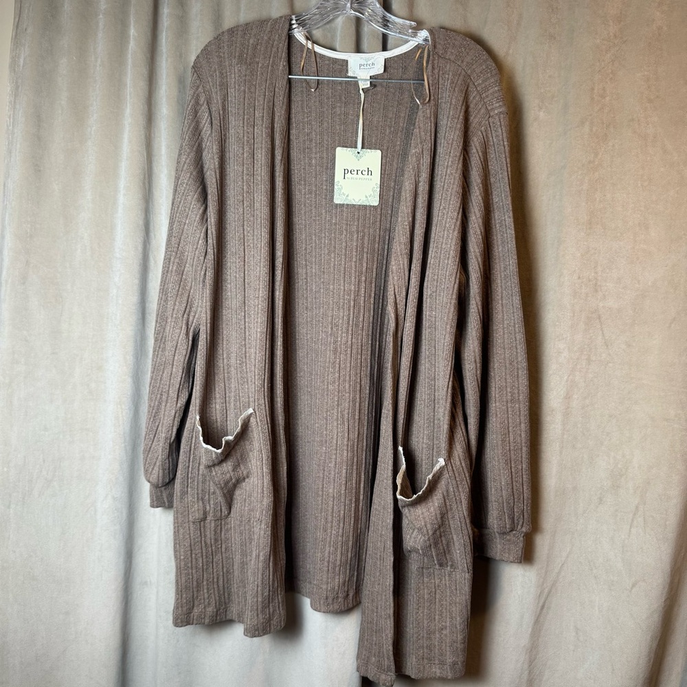 Perch by Blu Pepper Brown Knit Cardigan‎ Anthropologie NWT 1XL